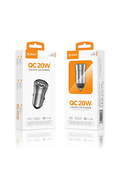 X-start Car Charger, 20W, QC 3.0, 1x USB-A, 5V, 3A, Fast Charger