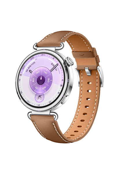 Sneezy Huawei Watch GT6 41mm İle Uyumlu Gümüş Metal Tokalı Deri Zarif Şık Kordon