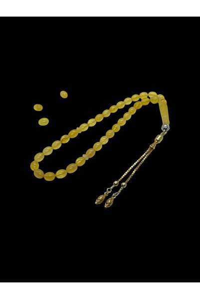 EnazStore 925 Ayar Gümüş Püsküllü Hakiki Kaya Damla Kehribar Tesbih