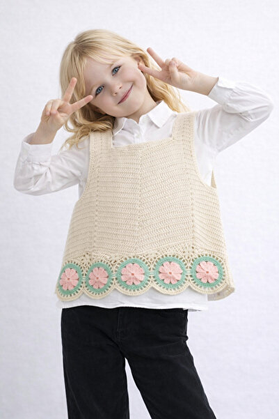 Store Çiçek Sütunlu Örme Süveter