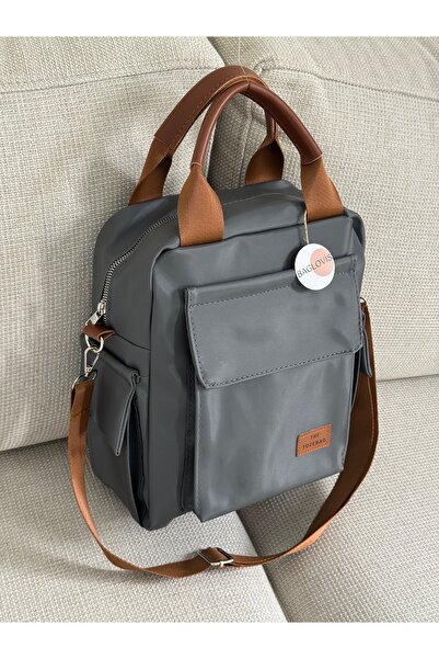 BAGLOVİS Gray Women's Backpack with Side and Back Pocket Details En28 Boy33