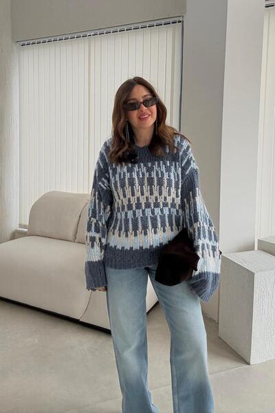ELVAN TOLON Blue Patterned Sweater