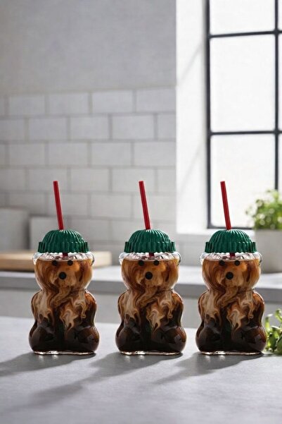 Kitchen Life 3-Pack Bearista Glass Cold Drink Cup with Teddy Bear Design 591ml