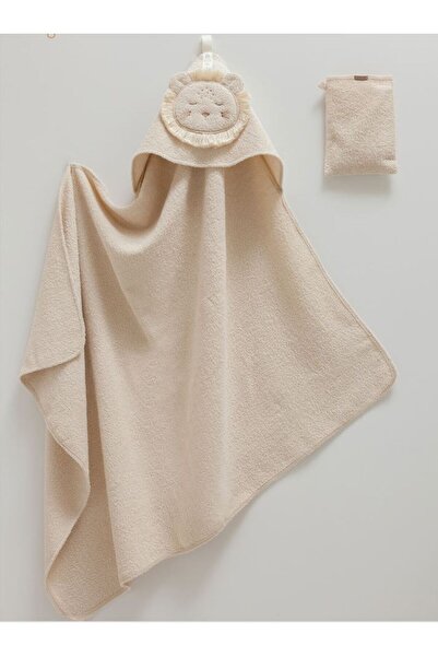 Caramell İncibaby Baby Swaddle Towel and Washcloth Set with Lion Figure, 2 Pi...