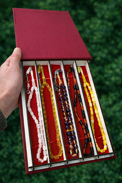 Eflatun Collection 5'li Hediyelik Özel Ahşap Kutulu Toz Kehribar Seti