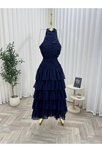 Cutie Midi evening dress with halter neck and layered (ruffled) design