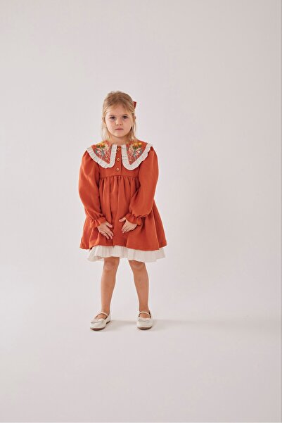 Butik Girl's Orange Linen Holiday Dress