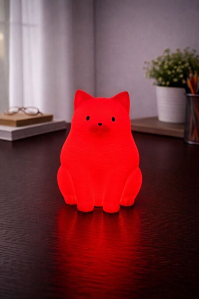 Exyrio Kırmızı Kedi LED Gece Lambası | Sevimli Tasarım | Dekoratif Masa & Çoc...