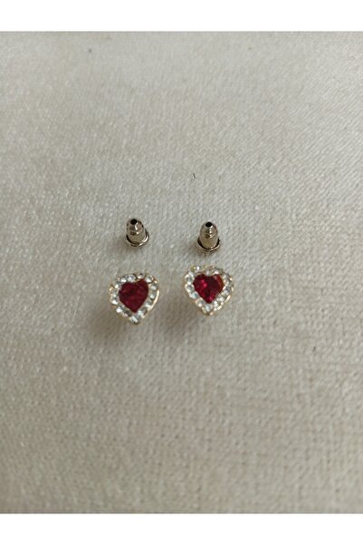 Pervin Ablacım Heart Red Stone Nail Children's Earrings Are Handmade