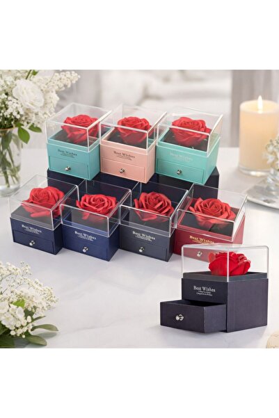 LOVE Artificial Rose 7x5cm Foam, in Box with Drawer 10x8.5cm