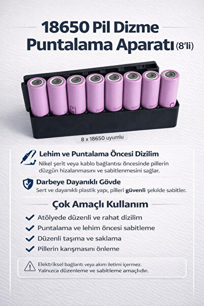 EVORADECO 18650 Pil Sabitleme Aparatı 8’li – Puntalama ve Lehim Öncesi Hizala...