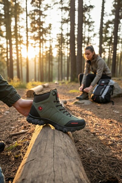 enoch حذاء إينوك الرجالي الكاكي المقاوم للماء من الفرو للرحلات الخارجية والمش...