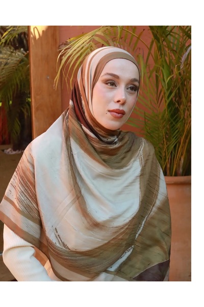 Elite Scarf Aster Desen Bambu Şal Koyu Bronz