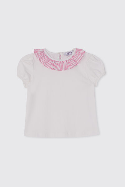 Panço Kız Bebek Kısa Kolu Beyaz Tişört