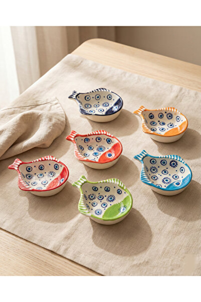 Zera Dizayn Zera El Boyaması Renkli Balık Formlu Seramik Sosluk & Çerezlik Ka...