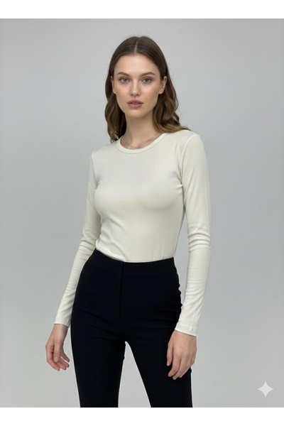 serkertaş Women's Crew Neck Long Sleeve Stone Colored Viscose Blouse