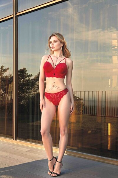 Nurteks Desteksiz Sütyen Külot Takımı-Kırmızı - 90B