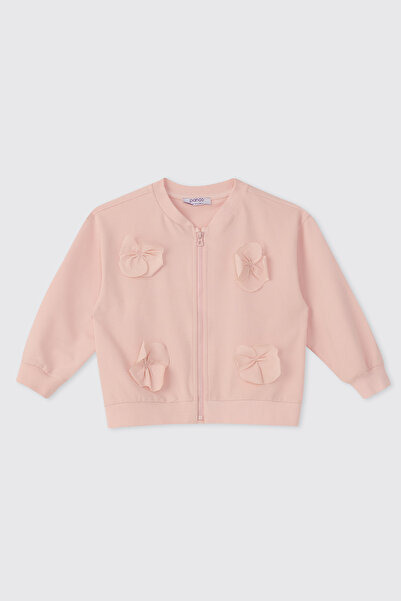Panço Kız Bebek Çiçek Motifli Pembe Sweatshirt