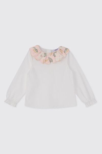 Panço Kız Bebek Yakası Desenli Pembe Bluz