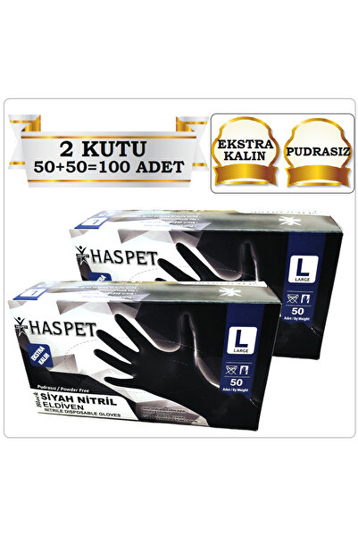 Has-Pet HASPET SİYAH NİTRİL ELDİVEN EXTRA KALIN (L) PUDRASIZ (50+50=100 ADET)