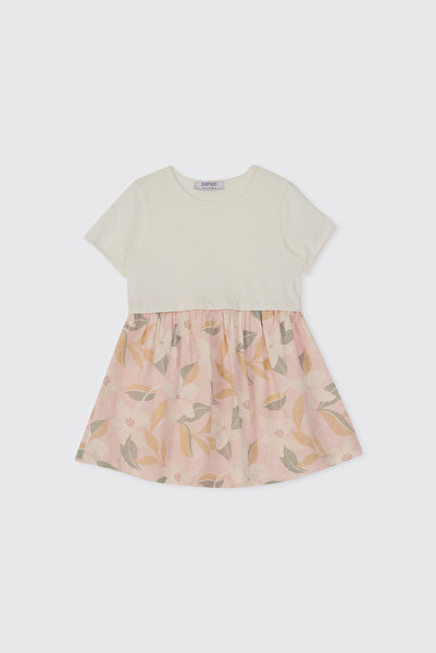Panço Kız Bebek Desenli Örme Ekru Elbise