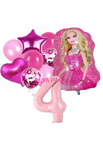 ALYA PARTİ 4 Yaş Rakam Folyo Balonlu BARBİE Doğum Günü Seti