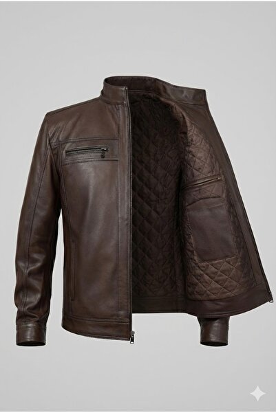 Verra Hakiki Kuzu Derisi Kahverengi Hakim Yaka Erkek Deri Mont Ceket