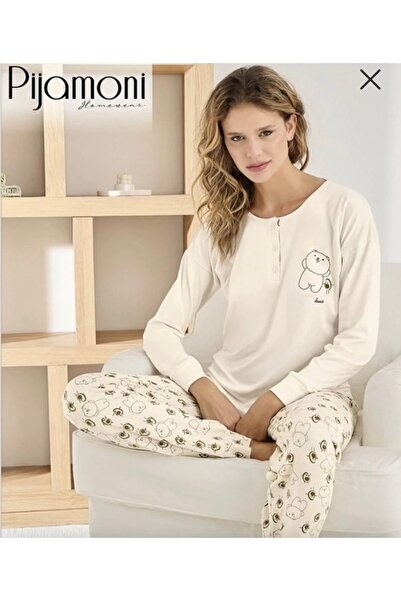 Pijamoni Uzun kollu esnek kumaş pijama takımı