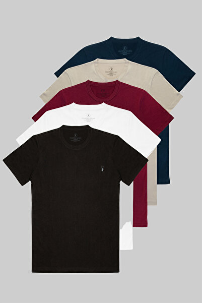 MAXIMILLIAN Erkek 5 Li Paket Pamuk Basic Kısa Kol Tişört