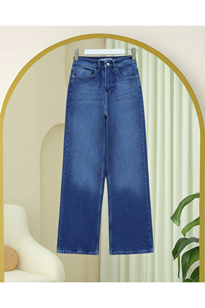 Modamorfo Zippered Palazzo Jeans with Pockets - Light Blue