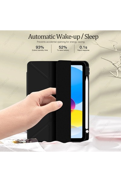 GoGoPlus İpad 11 A16 2025 10. Nesil 10.9 Kılıf Katlanır Kalem Bölmeli Tri Folding Standlı Uyku Modlu Kapak