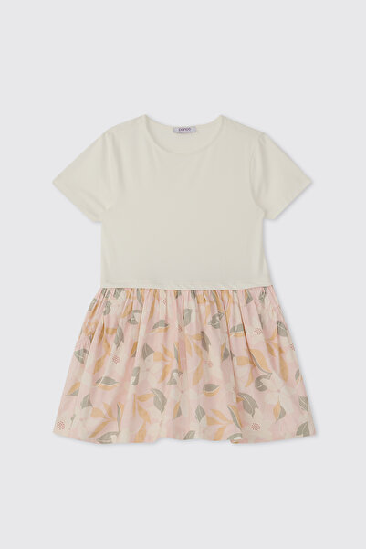 Panço Kız Çocuk Örme Ekru Elbise