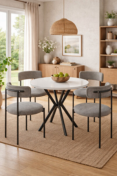 todek home Aris Modern Masa Sandalye Takımı - 4 Kişilik Mutfak Masası ve Sand...