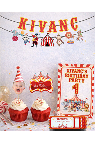 Dijital Nostal Sirk Temalı Yaş Doğum Günü Panosu – Kişiye Özel Birthday Party...