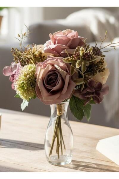 Nettenevime باقة زهور صناعية فاخرة من الليلك مع 9 فروع من الورد والأقحوان وزه...