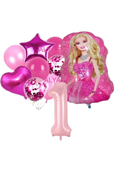 ALYA PARTİ 1 Yaş Rakam Folyo Balonlu BARBİE Doğum Günü Seti