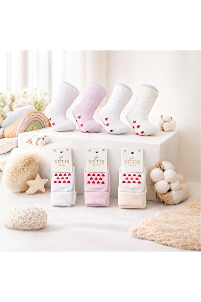 YETİŞ Kaydırmaz Taban, Abs'li pamuklu bebek çorabı KIZ
