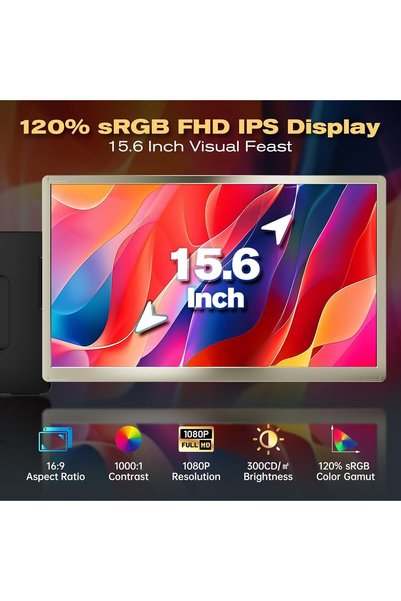 V2COM 15.6" FHD Laptop Screen Extender Portable Monitor with USB-C & HDMI for 13-17.3" Laptops