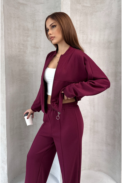 queencity Modal Fabric Soft Textured Zippered Comfortable Women's Track Suit Set