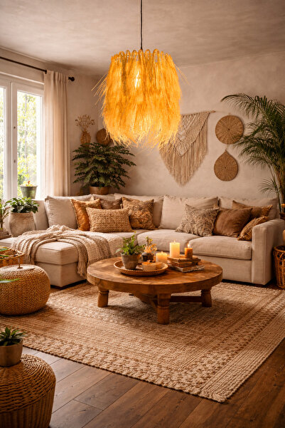 Forever Aydınlatma FRV-80 Modern Tekli Rattan, Model Yatak Odası, Salon, Mutf...