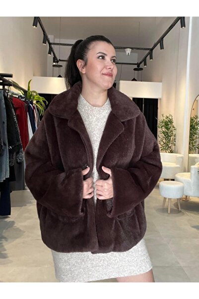 PatutA ButiK Acı Kahve Astarlı Çift Cepli Çıtçıtlı Kürk