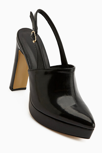 Limoya Marlen Black Pointed Toe Slingback Platform Heeled Women's Shoes