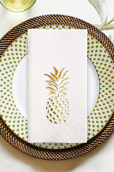 Story Airlaid 20X40 cm Gold Foil Pineapple Tropical Party Patterned 16-Piece ...
