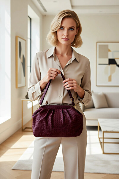 BENERLY Kadın Örgü Desenli Mıknatıs Kapamalı El Omuz Çift Kullanım Çanta Askı...