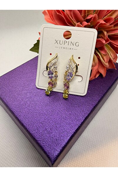XUPING JEWELRY KUYUMCU SERİ 14K RENGİ RENKLİ ZİRKON TAŞLI ÇELİK KÜPE