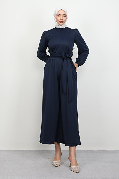 Lamia Giyim Kuşaklı Tesettür Tulum Lacivert