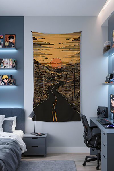 Etnik Dekor Sunset Road Scenery Patterned Digital Print Wall Covering