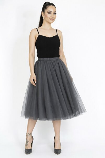 SUNEH Γκρι 3 στρώσεων 65 εκ. μήκος Αφράτη γυναικεία φούστα Tutu Φούστα από το...