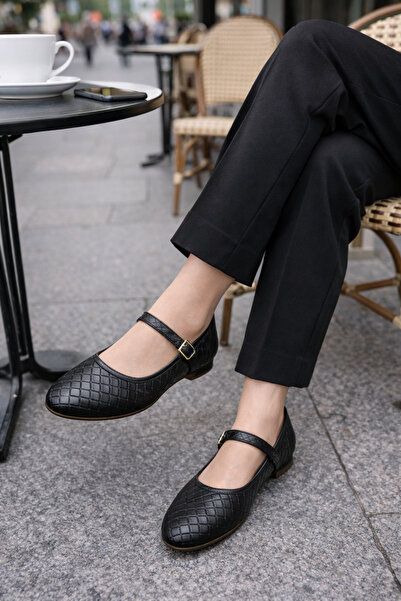 MOON CLOUD Black Knitted Patterned Ballet Home Office Shoes Zyn113