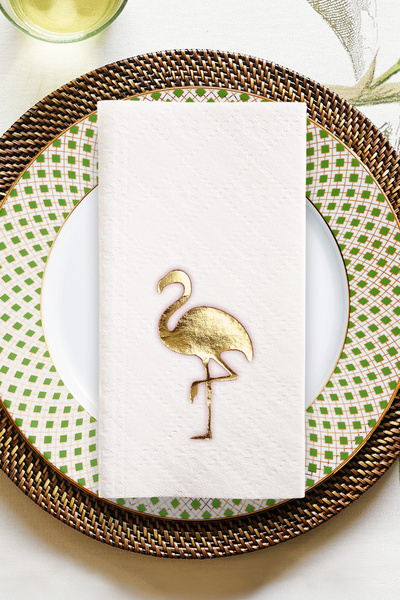 Story مناديل ورقية منسوجة من القماش الأبيض مقاس 20x40 سم بنمط فلامينجو ذهبي ا...